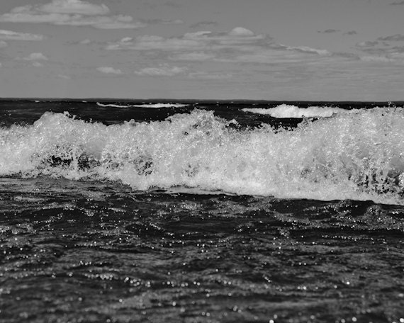 Ocean Photography 8x10, Black and White Wave Photo, Seashore Print, Nautical Nature Picture, Lake House Decor