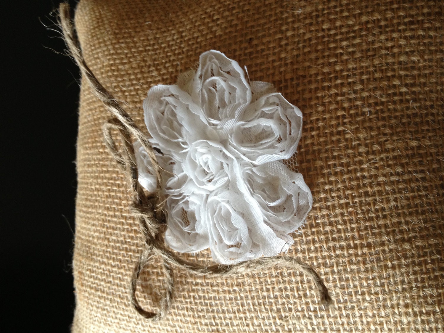 Sweet Burlap Wedding Ring Bearer Pillow (with white tulle flower)