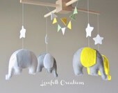 Baby Mobile - Elephant Mobile - Neutral Mobile - Yellow and Gray Baby Mobile - You can pick your colors :)