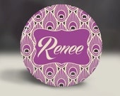 Personalized Gift - Purple Peacock Feathers Pocket Mirror  - Stocking Stuffer, Bridesmaid Gift, Party Favor, Compact Mirror