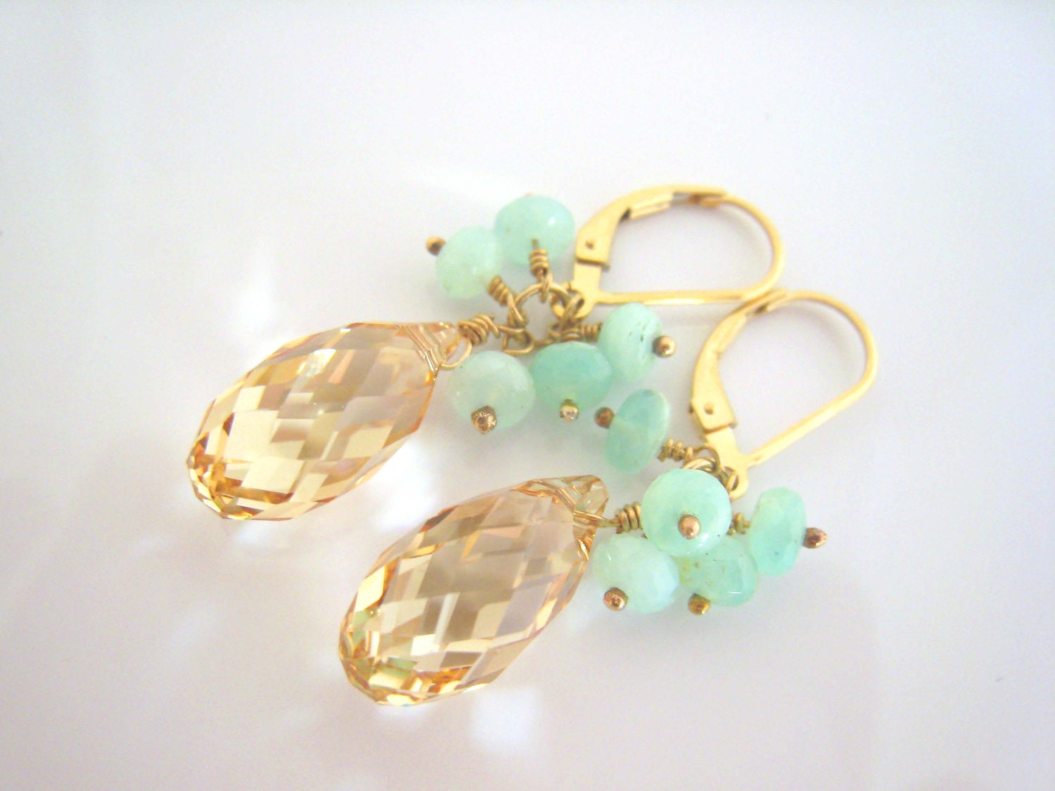 Swarovski Crystal Earrings Peruvian Opal 14k gold filled Gift for Her - SiennaGraceJewelry