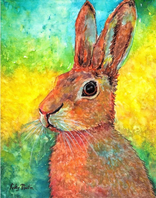 Bunny Rabbit, Nursery Rhyme, Fable, Kids Room - Fine Art GICLEE  Print from my Watercolor - ebsq Artist Ricky Martin FREE SHIPPING -