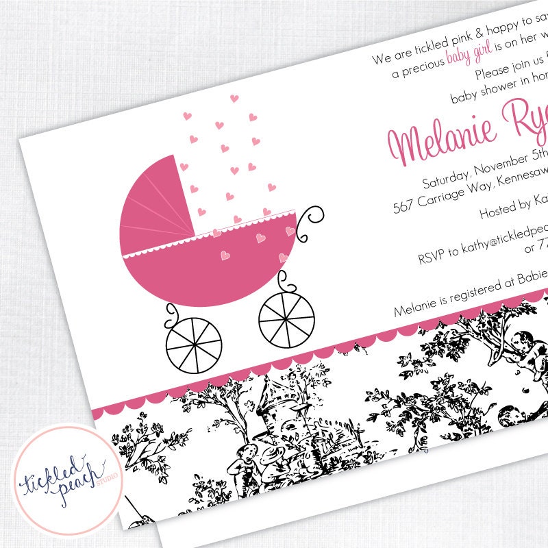 Black and White Toile Baby Shower Invitation - Custom Baby Shower Invite Il_570xn