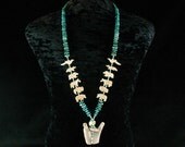 Turquoise Necklace - Native American Jewelry - Zuni Maiden Pendant - Fetish Necklace - Indian Jewelry - Shaman - Beadwork - Ethnic Jewelry