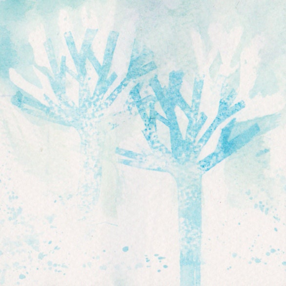 Children Art Original Painting Watercolor 4x4 Winter Tree Nursery Decor Children Bedroom Decor Kids Wall Art Blue