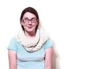 Crocheted Cream Cowl Wool Blend Scarf Bulky and Oversized, Wheat, Fall Fashion - whiskeyish