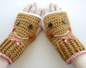 Crochet Gloves-Fingerless Gingerbread Gloves-Crochet-Christmas Gloves-Food Gloves-Kawaii-Women Gloves-Brown