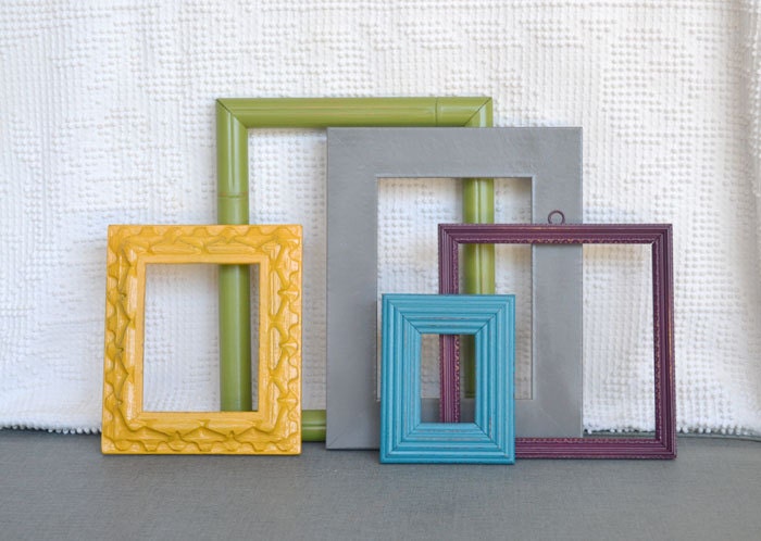 Boho Chic Frames Teal, Marigold, Green, Grey, Aubergine - Upcycled 5 Ornate Painted Modern Bohemian Frames.. Gallery Wall, Modern Decor