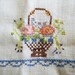 Gorgeous Linen Tablecloth Cross-Stitched Baskets Floral Flowers Cross-Stitching - Farmhouse Cottage Shabby Chic - 1930's 1950's - WOW