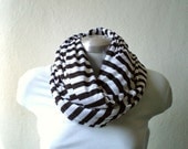 Striped Infinity scarf, cowl, tube scarf in black and white jersey knit, EXTRA WIDE, chunky and cozy.READY To SHIp.