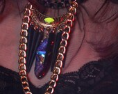 Shadowdagger, Statement Necklace, agate stone chunky chain, crystal triangle, spikes and neon stone OOAK costume jewelry
