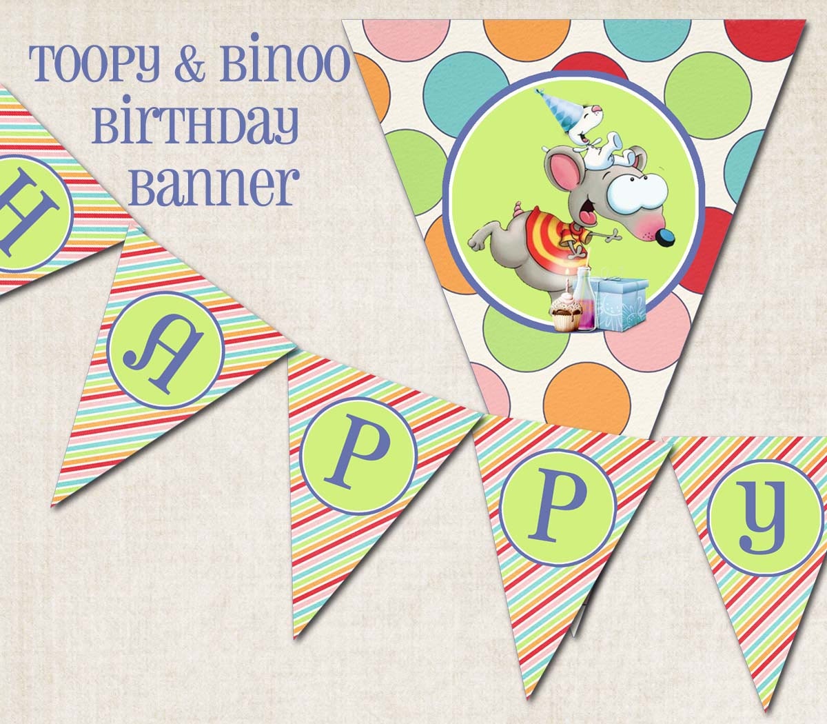 Toopy & Binoo Birthday Party Banner, "Happy Birthday", digital file, you-print