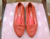 Vintage Red Leather Woven Flats / Size 9 / 1980s Shoes