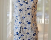 VIntage White and Blue Floral Handmade Day Dress / 1960s Dress