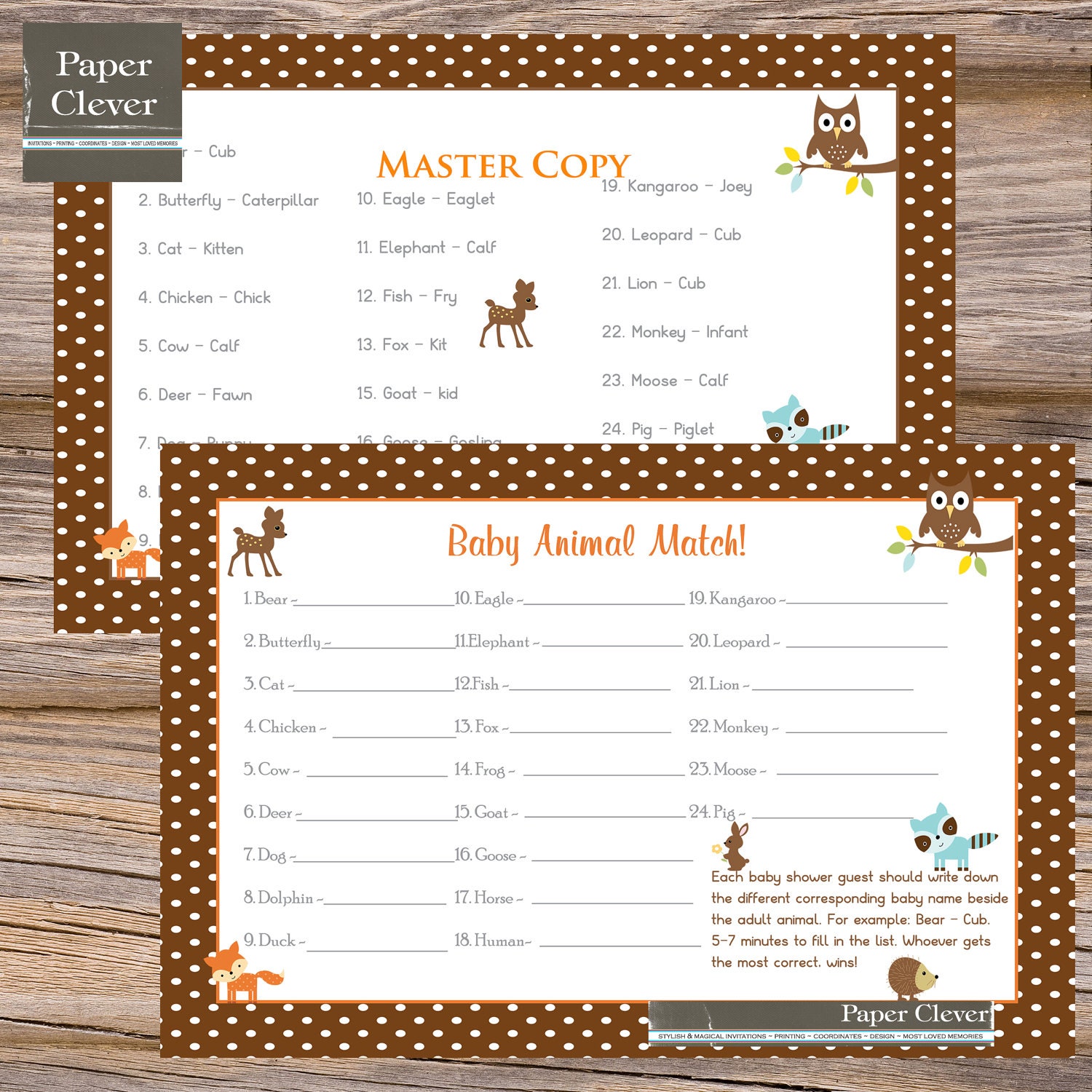 Woodland baby shower baby animal match game - INSTANT DOWNLOAD, printable file Il_170x135