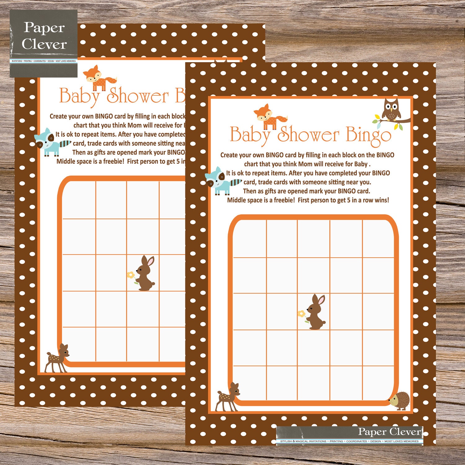 Baby Shower BINGO Neutral Woodland -digital, printable file,instant download Il_570xn