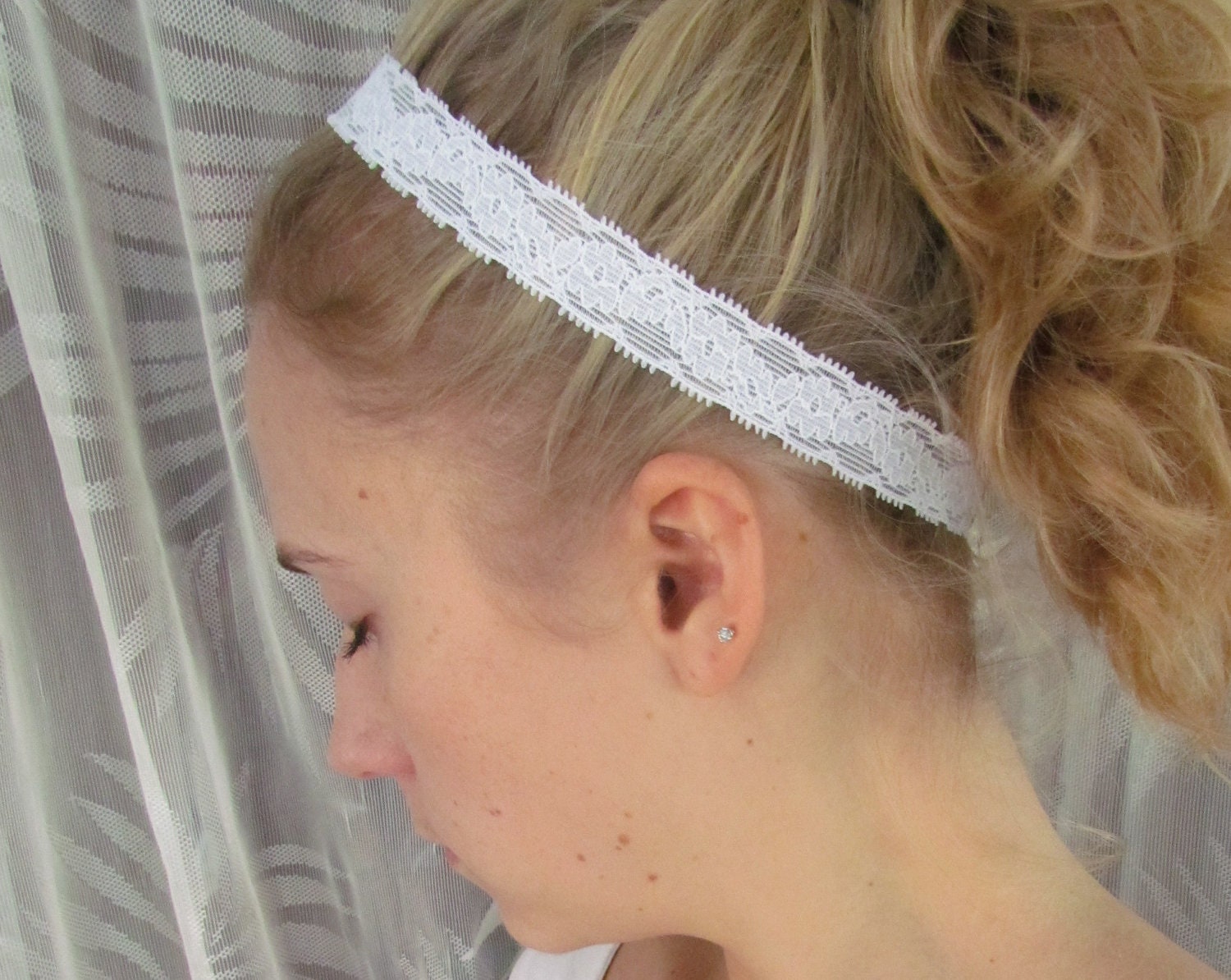 stretch lace headband in white - simple and sweet lacy headbands for teens / women