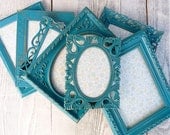 Turquoise Painted Frames - Set of 7 Painted Shabby Chic Frames, Bright Turquoise Teal