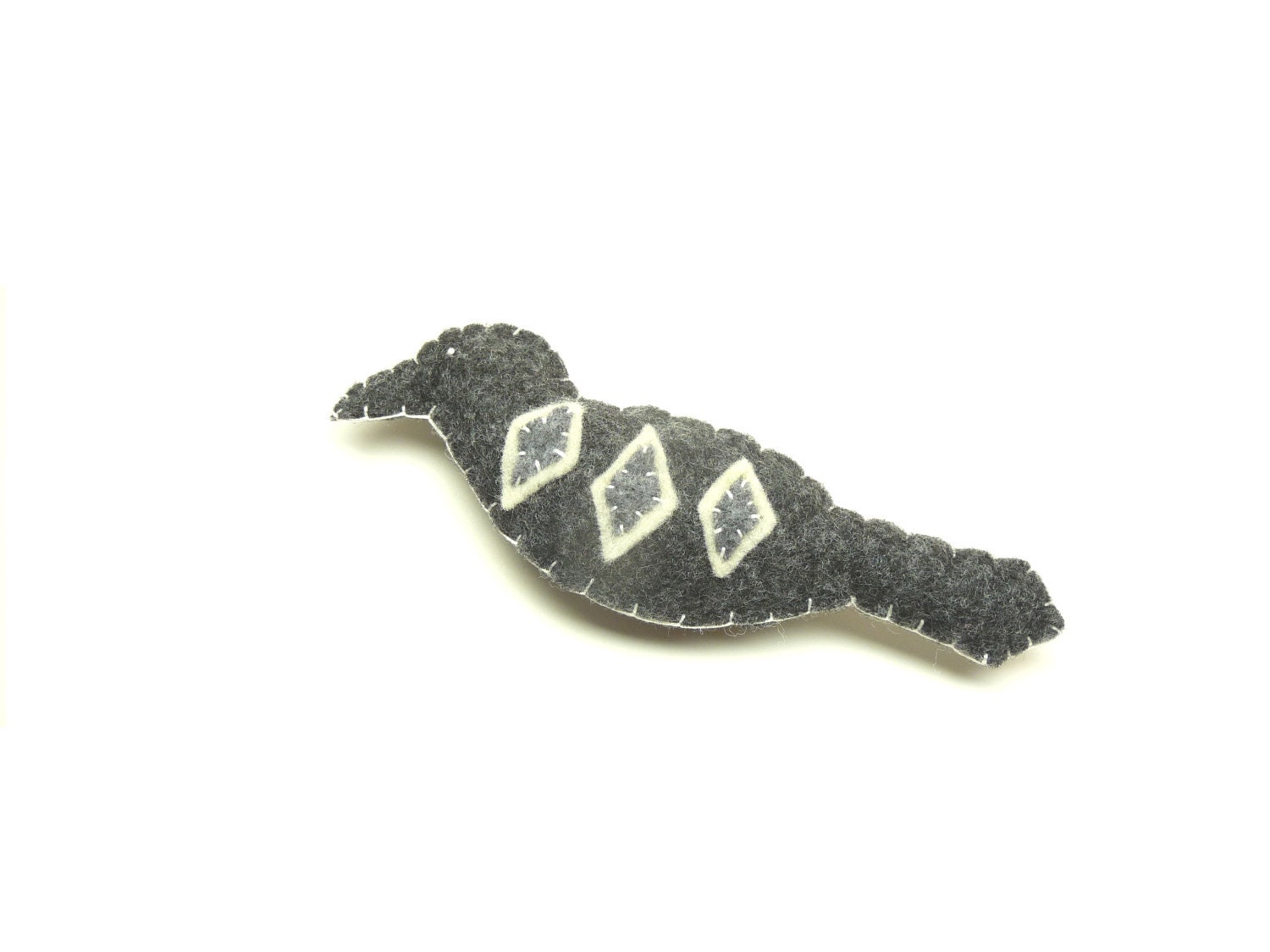 Diamond geometric grey raven magnet hand made from felt, number 157 - WillowandQuail