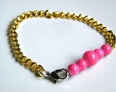 Pink Beaded Gold Chain Bracelet