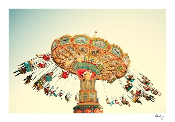 Carnival Photograph - Santa Cruz Photo, California Swings, Whimsical, Nursery Art, Candy Colors, Red, Orange, Yellow