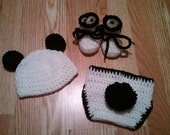 Baby Panda Bear Hat, Booties & Diaper Cover Set - Newborn Beanie Cap Shoes Costume Halloween Thanksgiving Christmas Gift Winter Outfit