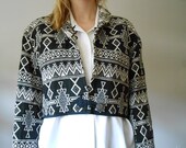 90s SOUTHWESTERN coat BLACK and WHITE tribal design aztec pattern