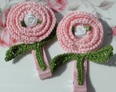 Pink crochet hair clip. Girls hair clip. In stock ready to ship.
