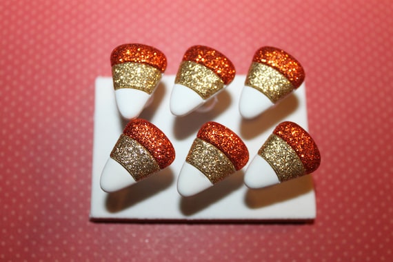Glitter Candy Corn Push Pins/ Thumb Tacks Set of 6 - Rescuedawgdesigns