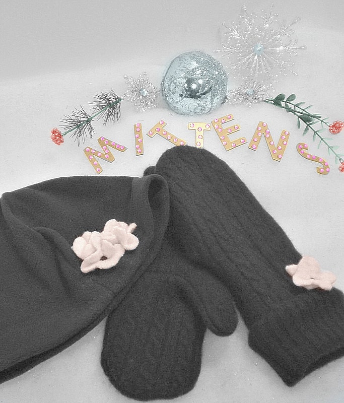 Recycled, Upcycled, Repurposed Wool Sweater Mittens & Hat Set