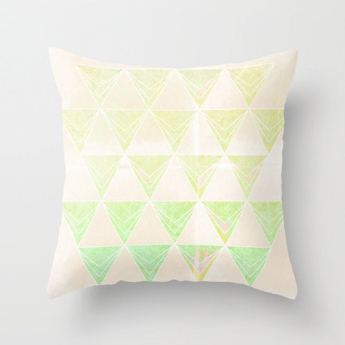 Pillow Cover, Watercolour Triangles, Throw Pillow, Lime Green Yellow, Modern Home Decor, Nursery Room Pillow, 16x16 Pillow -  Hazy Dream