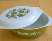 Vintage Pyrex Green White Daisy Pattern Casserole Baking Dish