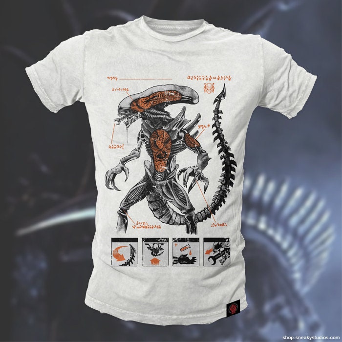 Alien (Xenomorph) Anatomy T-shirt White Orange