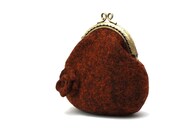 Coin purse - coin pouch - felted wool coin purse orange black melange rust - Mothers day gift
