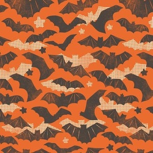 Spooktacular - Gone Batty in Pumpkin - Maude Asbury for Blend Fabrics- 1 yard, Add'l Avail