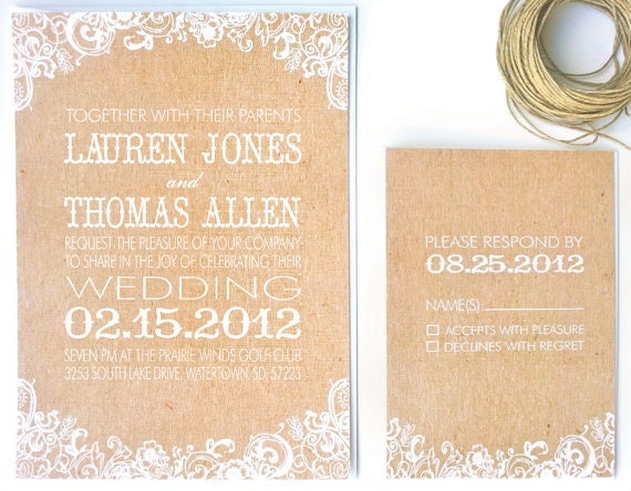 Wedding Invitation White Floral & Kraft Paper