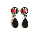 Black fluo Drop ,polymer clay and shrink plastic earrings