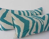 Zebra Decorative Pillow Cover 10X20-Home Decor Fabric-Throw Pillow-Lumbar Pillow-Teal Blue-Accent Pillow