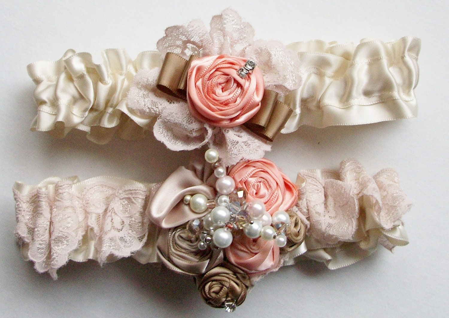 Bridal Garter- Vintage Wedding Garter and Toss Heirloom garter set with Pearls and Crystals-Rachel