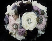 Shabby Chic Fabric Bouquet/ Vintage Inspired Bridal Bouquet with Pearls, Crystals,and Rhinestones