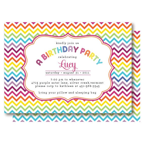 Rainbow Chevron Birthday Invitations