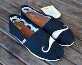 Custom Hand Painted Mustache Black Classic TOMS shoes