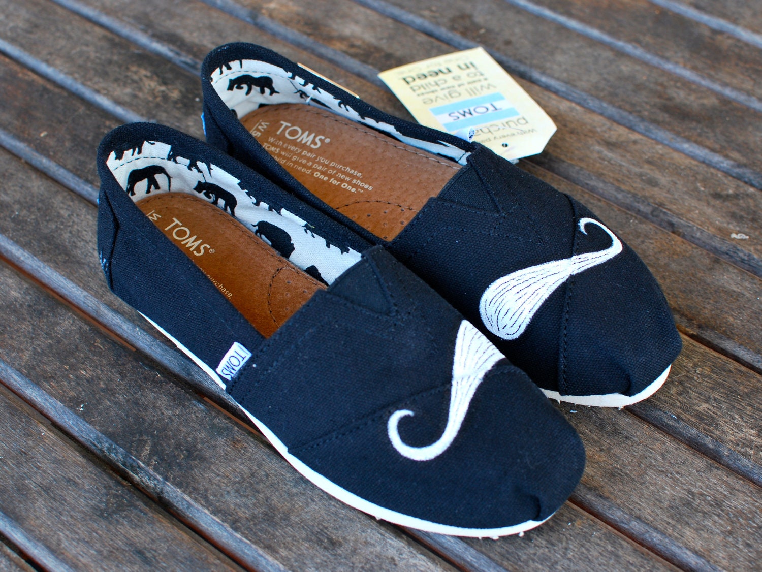 Custom Hand Painted Mustache Black Classic TOMS shoes