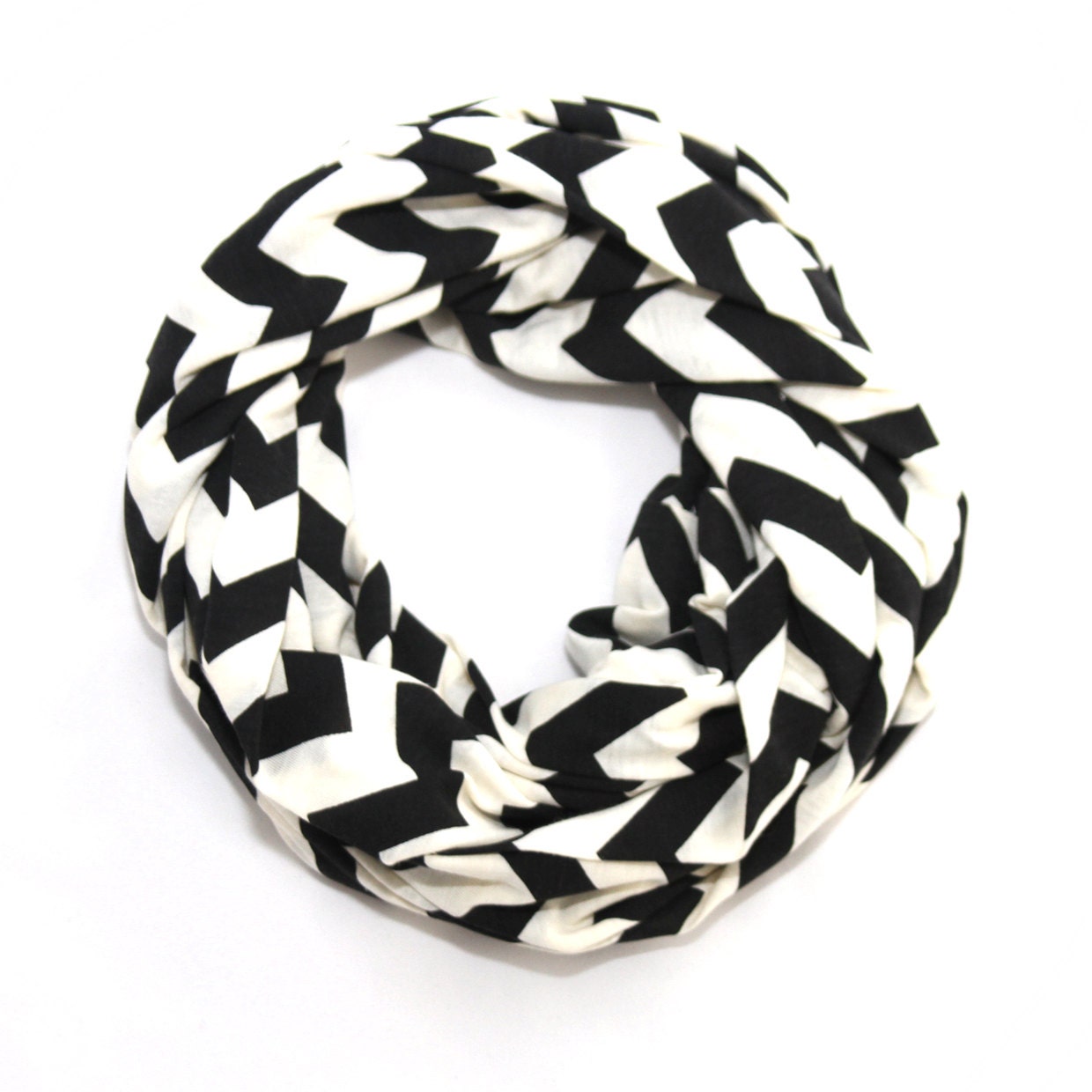 Chevron Infinity Scarf - Soft Jersey Knit Black and Cream