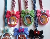Disney Princess Necklaces: Aurora Sleeping Beauty, Jasmine, Cinderella and Snow White with Prince Charming
