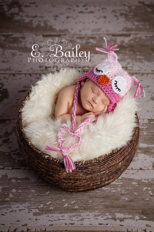 Sleepy Owl Baby Hat Pretty in Pink