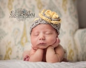Crochet Baby Hat Yellow and Grey