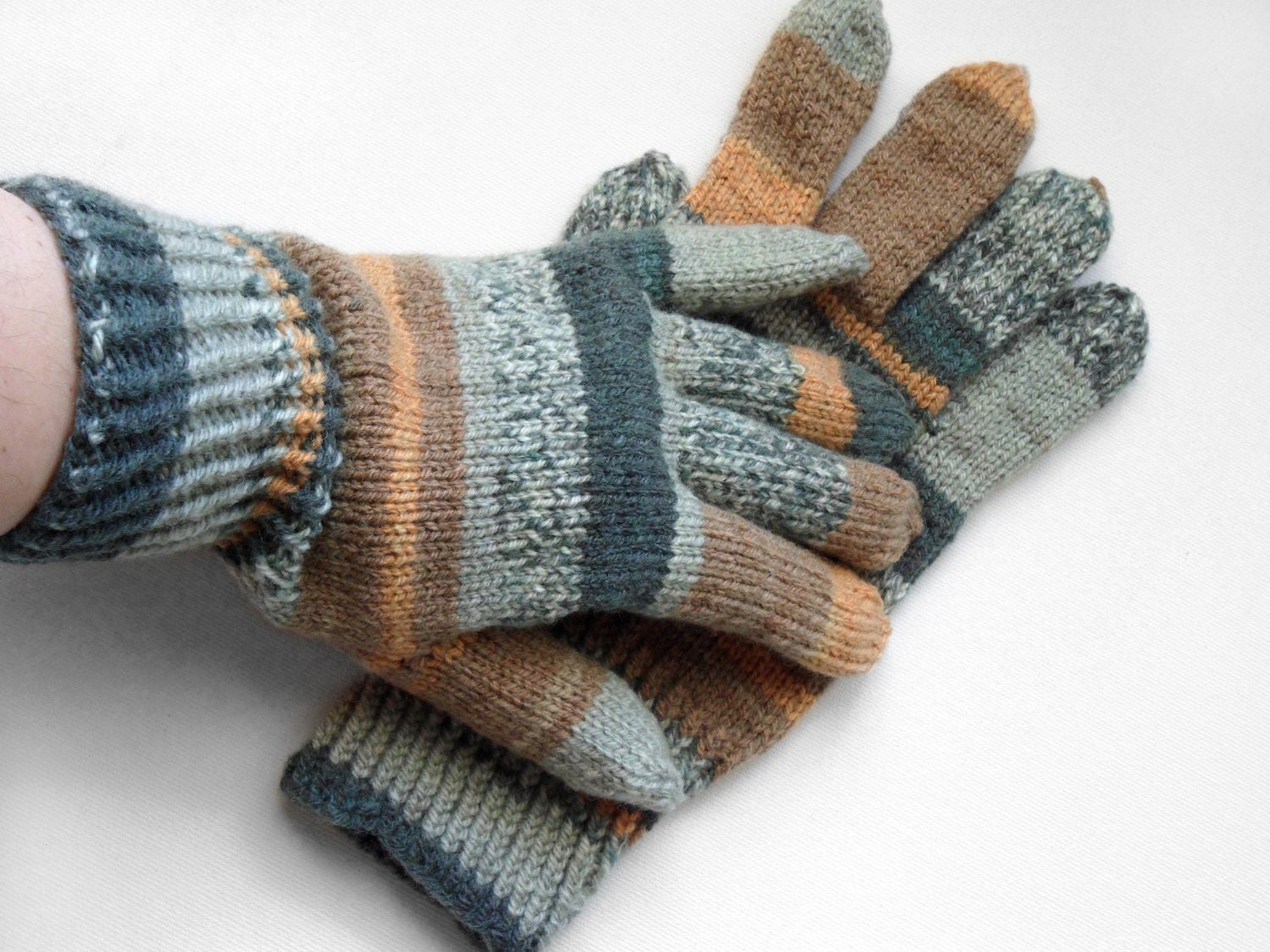 Hand Knitted Gloves - Grey and Brown