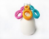 Crochet earrings / Dangle earrings colorful / Hoop earrings / Handmade fiber fashion jewelry / Multicolored earrings