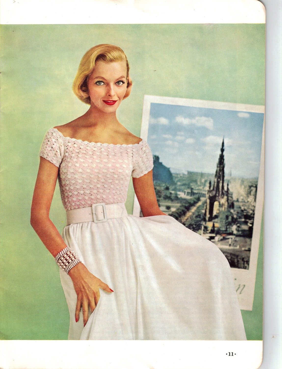 1950s Lace Off the Shoulder Evening Blouse Top - Crochet pattern PDF 3391